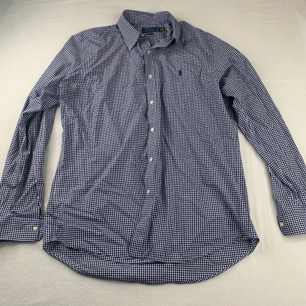 Polo Ralph Lauren Button Down Mens XL Blue Gingham Classic Fit Long Sleeve Shirt
